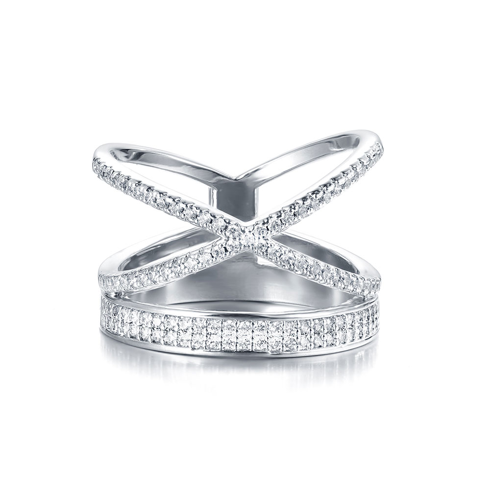 Gold crossover online ring with diamonds