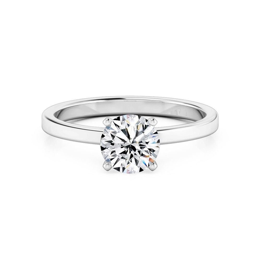 Round Brilliant Cut Engagement Ring With a Flat Plain Band