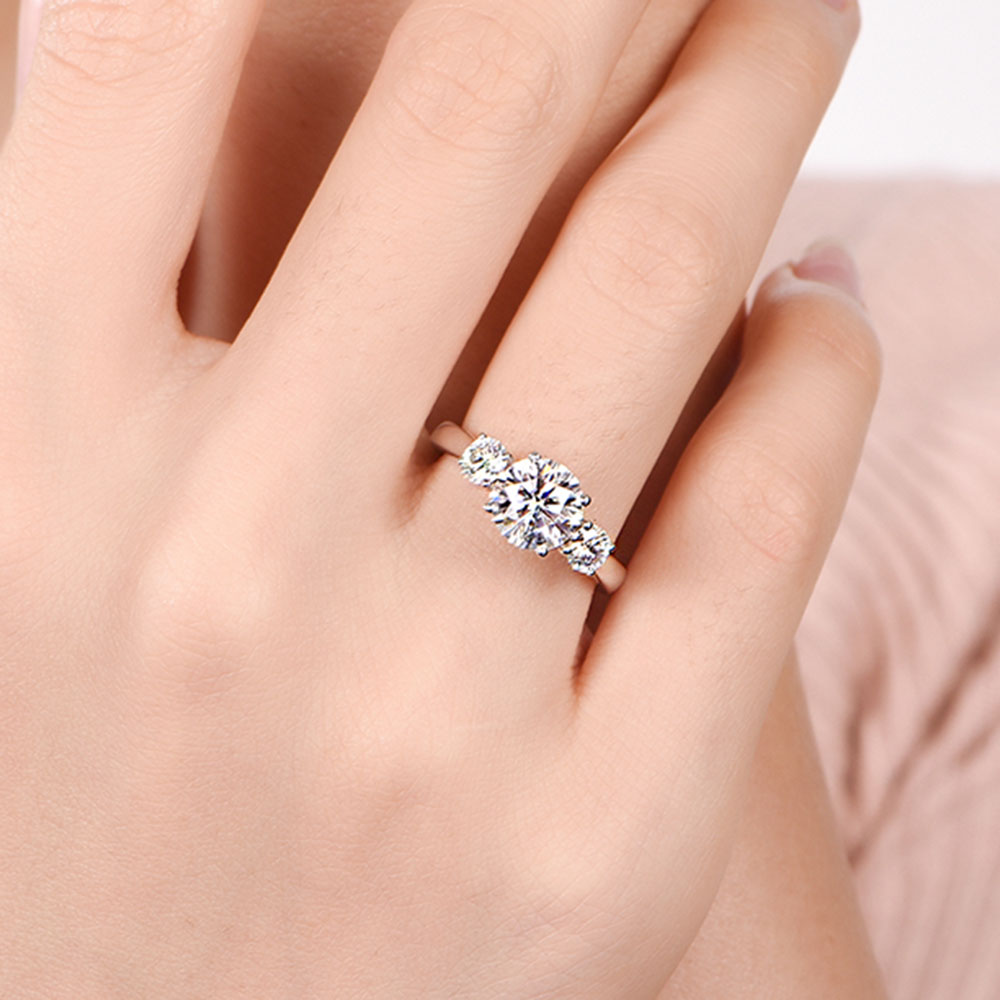 Round Brilliant Cut Diamond Trilogy Engagement Ring Temple & Grace