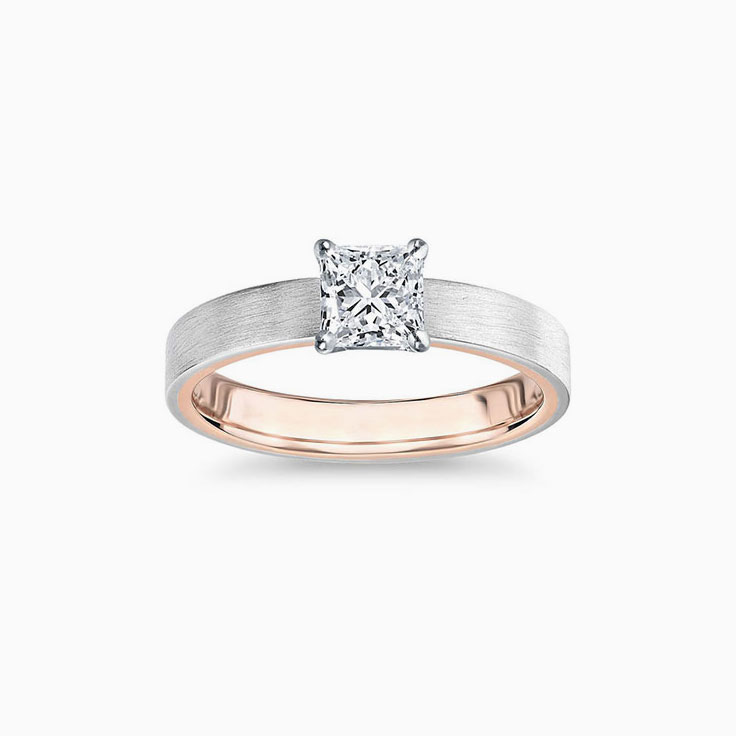 Matte Two Tone Solitaire Diamond Engagement Ring