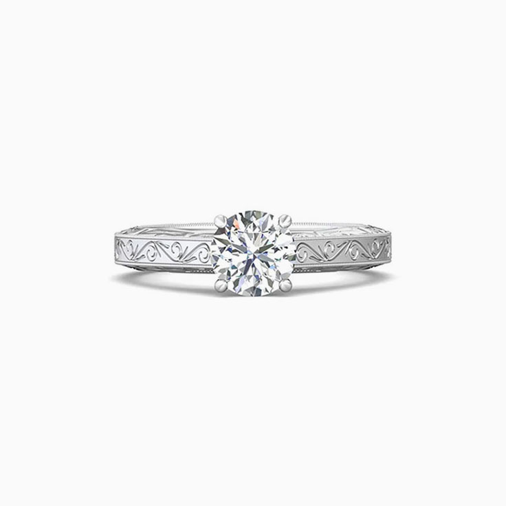 Vintage Hand Carved Solitaire Engagement Ring