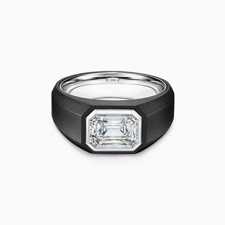 Emerald Cut Solitaire Engagement Men's Black Gold Ring