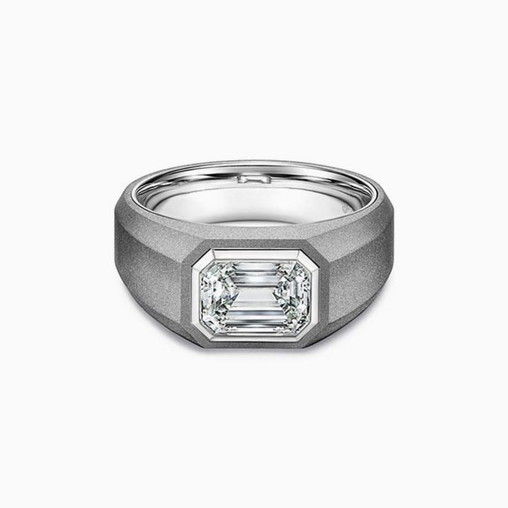 Emerald Cut Solitaire Mens White Gold Engagement Ring