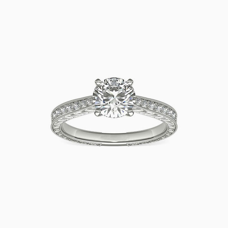 Hand Engraved Engagement Pave Ring