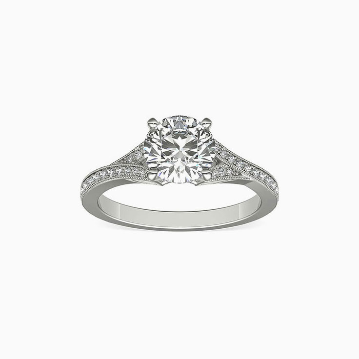 Classic Pave V Shank Diamond Engagement Ring