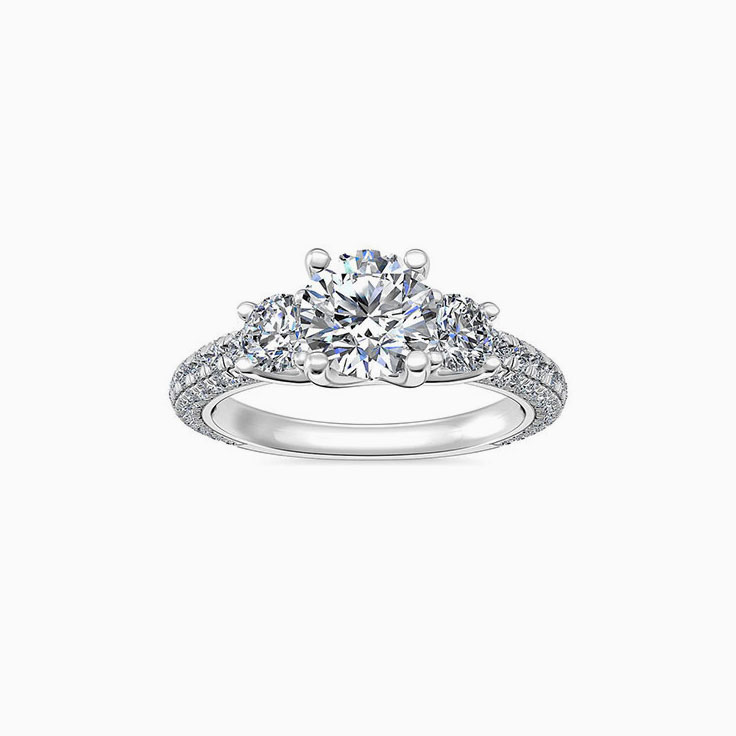 Round Brilliant Diamond Engagement Pave Ring