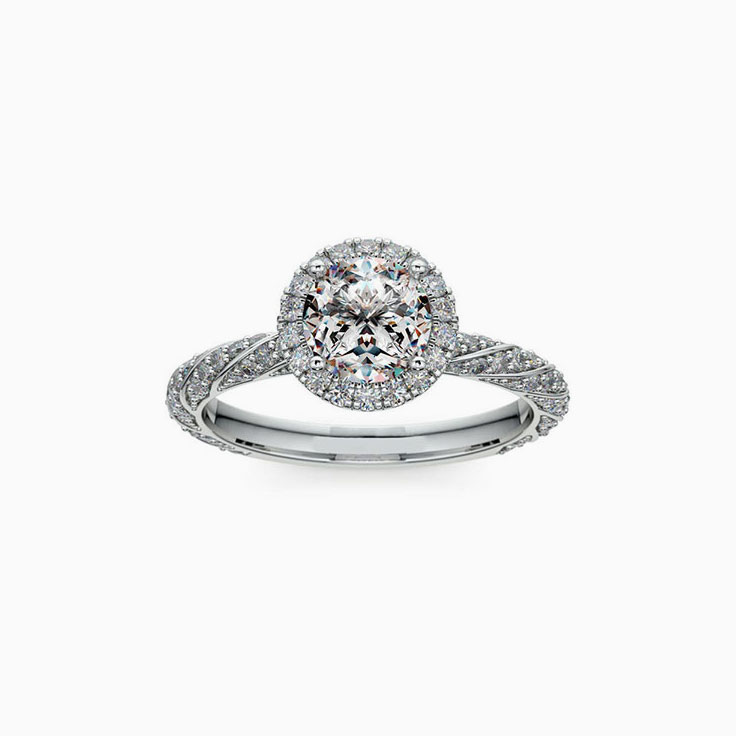 Round Brilliant Diamond Engagement Twisted Rope Ring