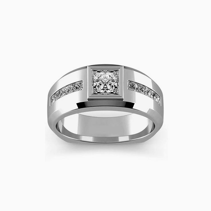 Bezel Set Diamond Engagement Men's Gold Channel Ring