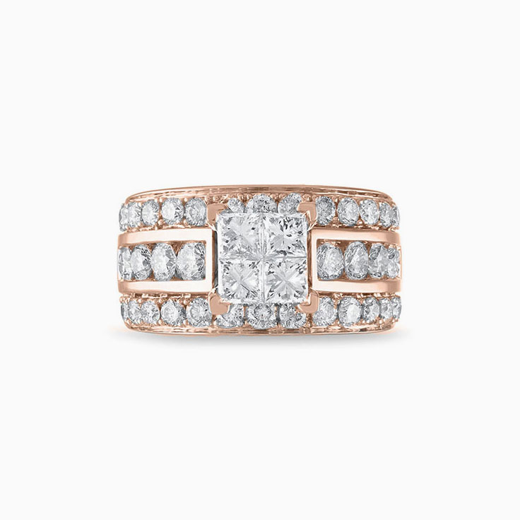 Channel Diamond Engagement Triple Shank Ring