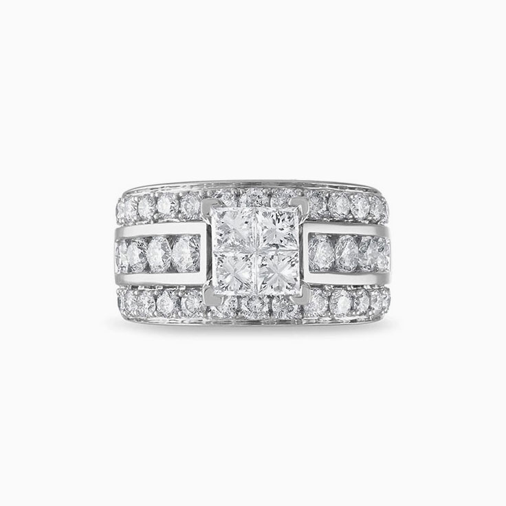 Channel Diamond Engagement Triple Shank Ring