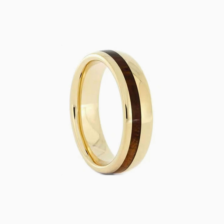 Polished Yellow Gold Wood Ring