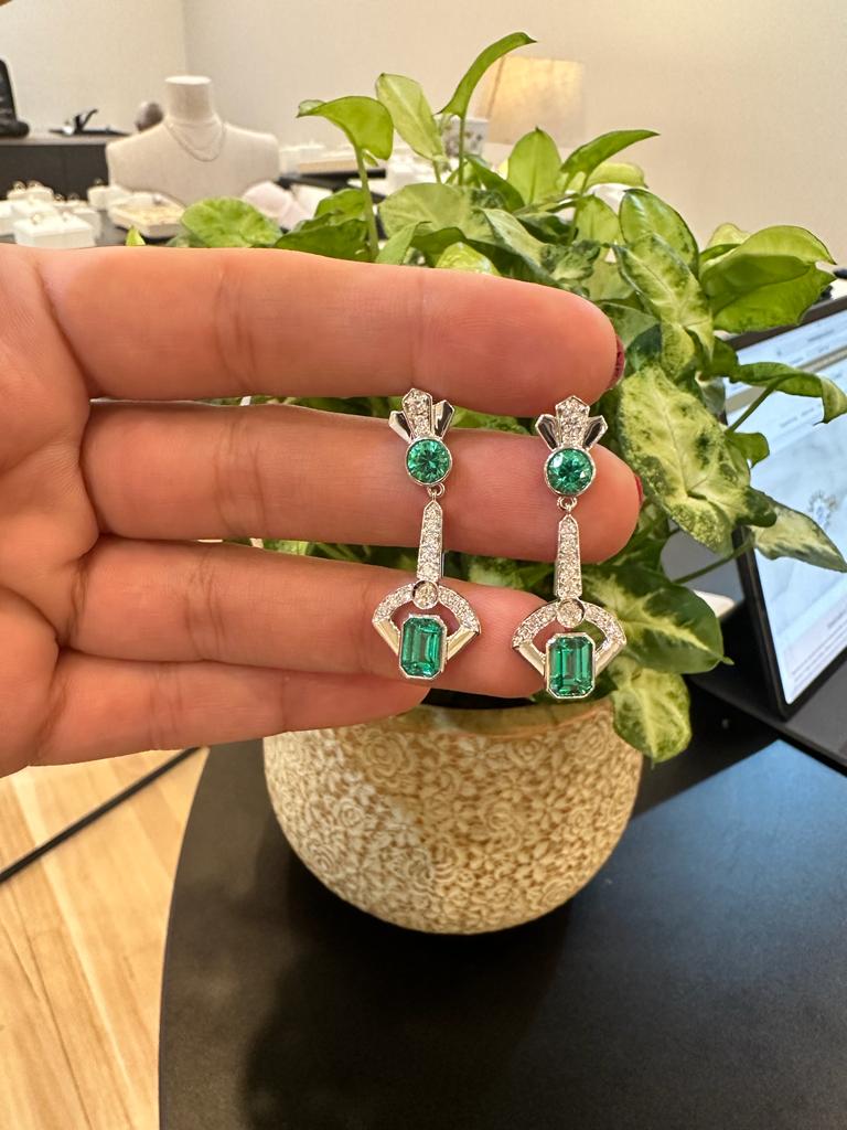 Green Zirconium And Diamond Earrings