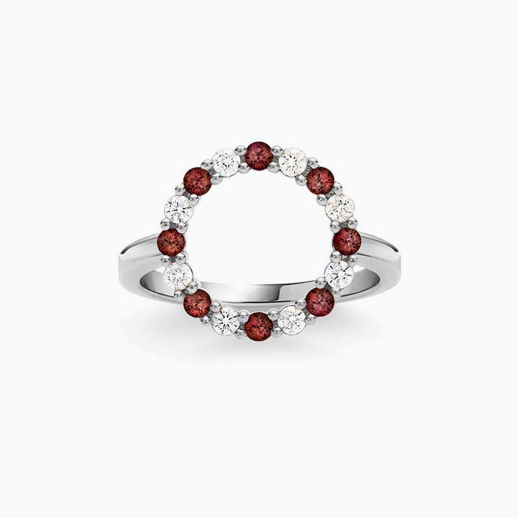 Open Circle Diamond And Garnet Ring