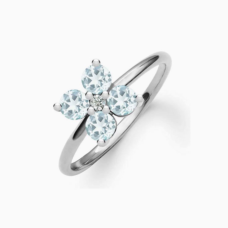 Quatrefoil Aquamarine And Diamond Ring