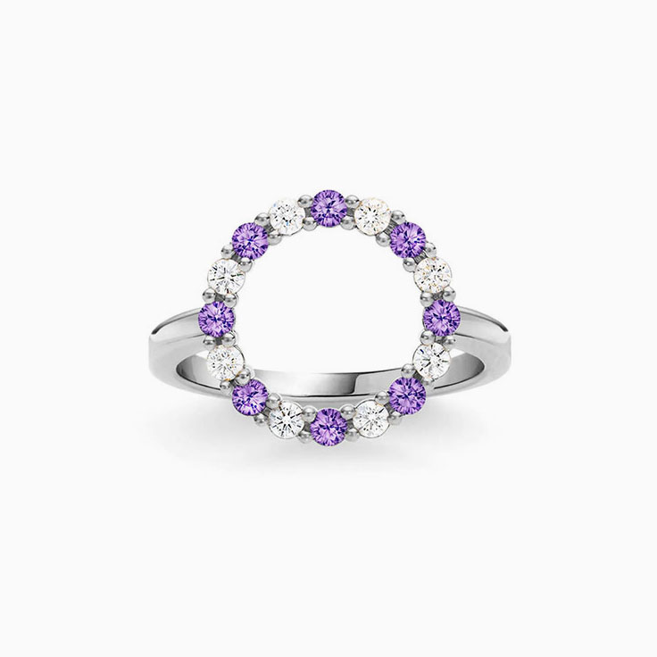 Open Circle Diamond And Amethyst Ring