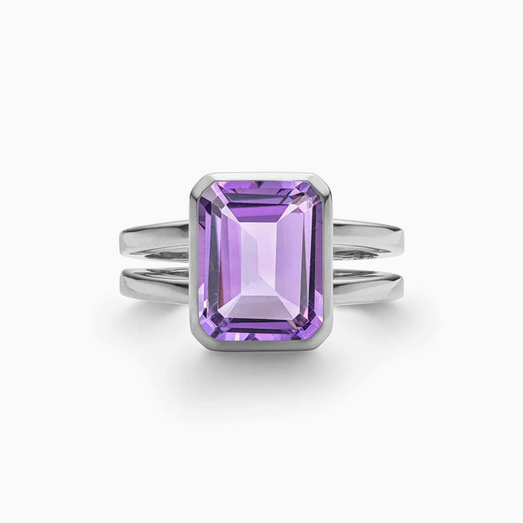 Emerald Cut Amethyst On Split Shank Band