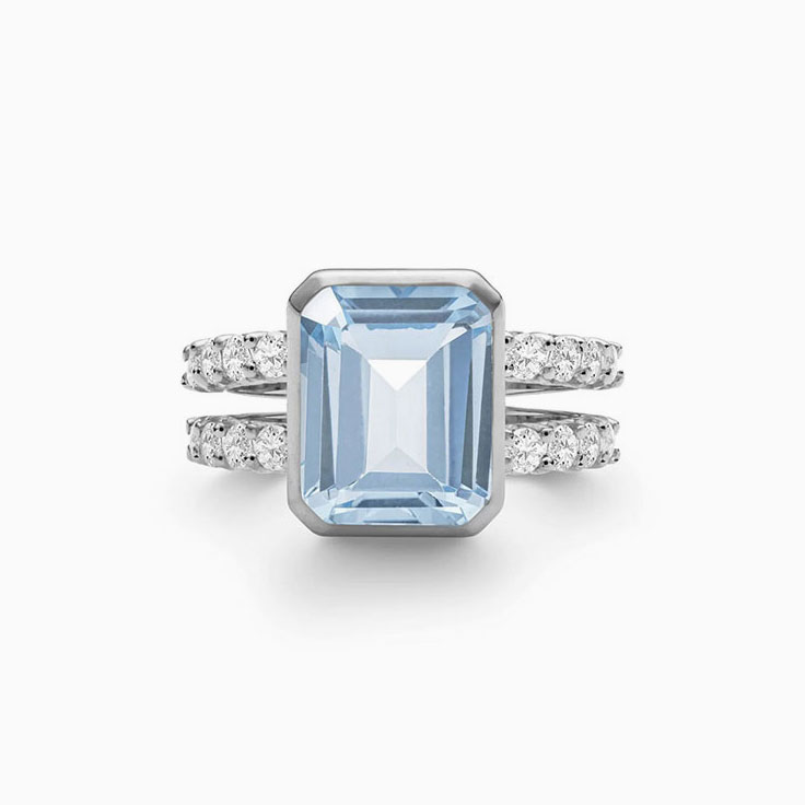 Aquamarine And Diamond Split Band
