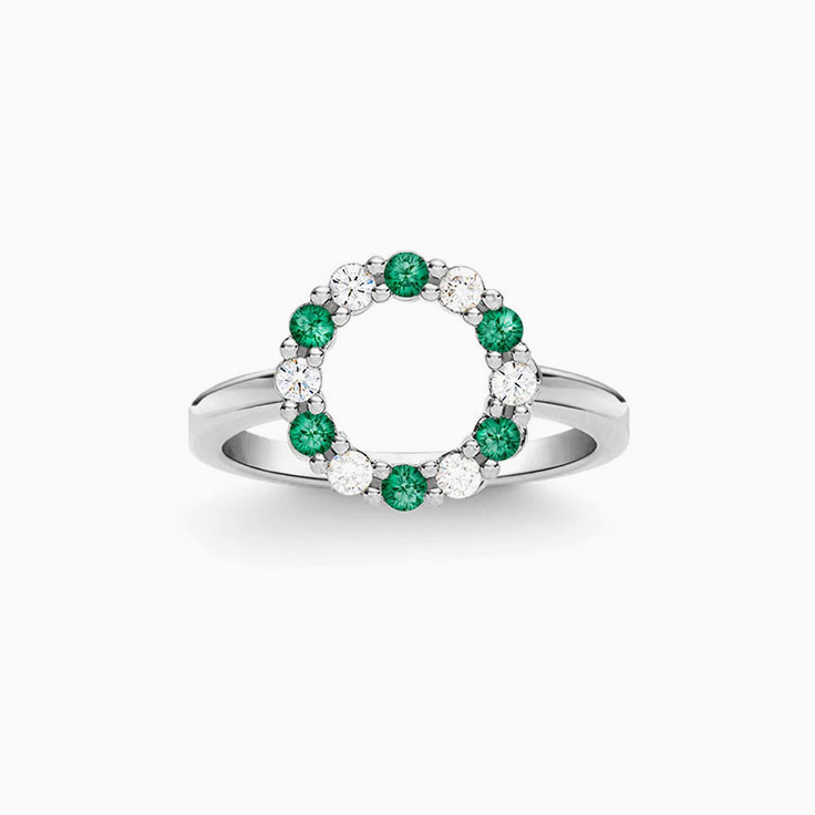 Circle Diamond And Emerald Ring