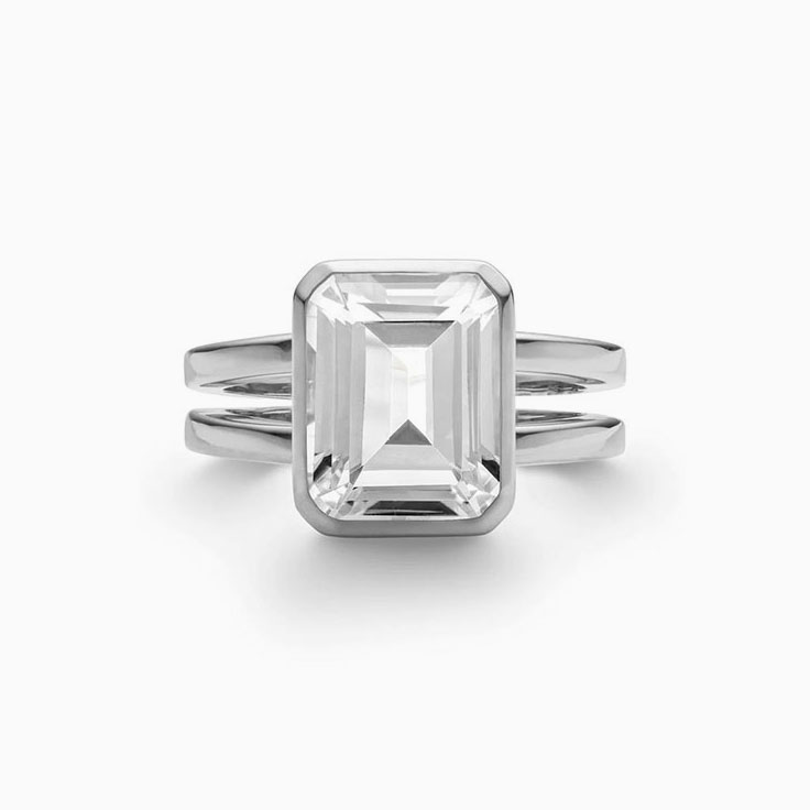 Emerald Cut White Topaz On Split Shank Band