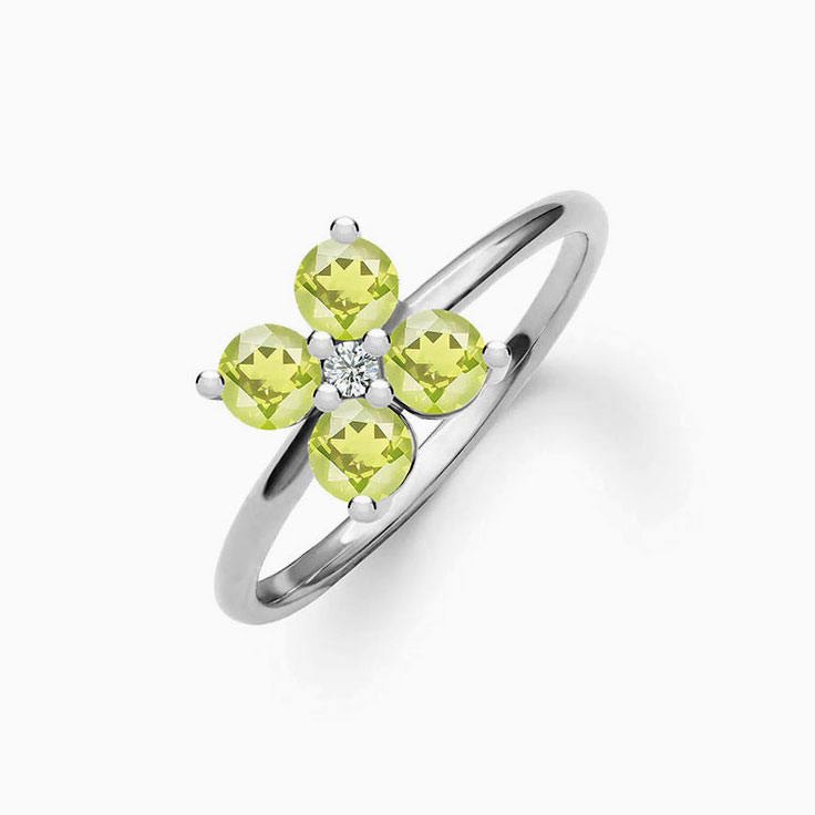 Quatrefoil Peridot And Diamond Ring