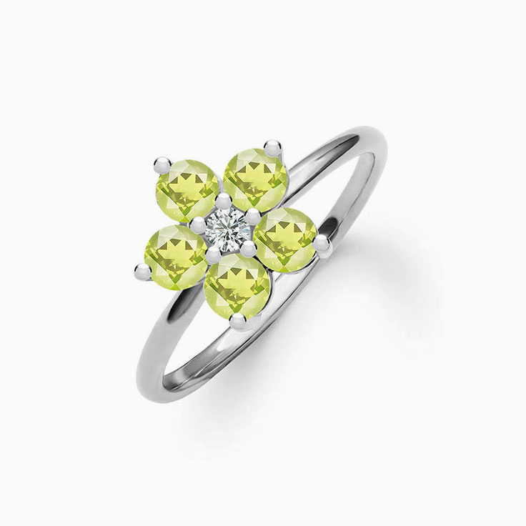 Flower Peridot And Diamond Ring