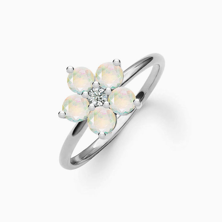 Flower Opal And Diamond Ring