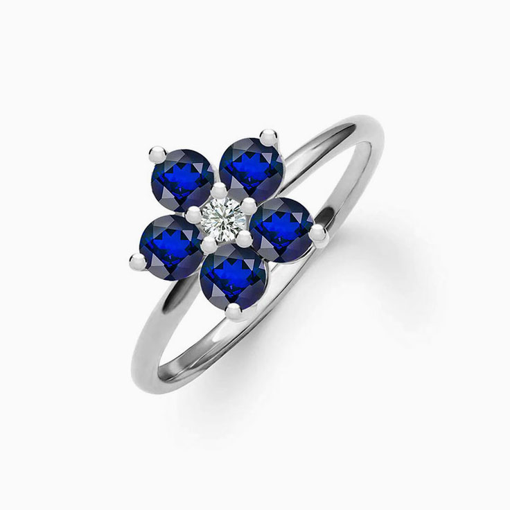 Flower Sapphire And Diamond Ring