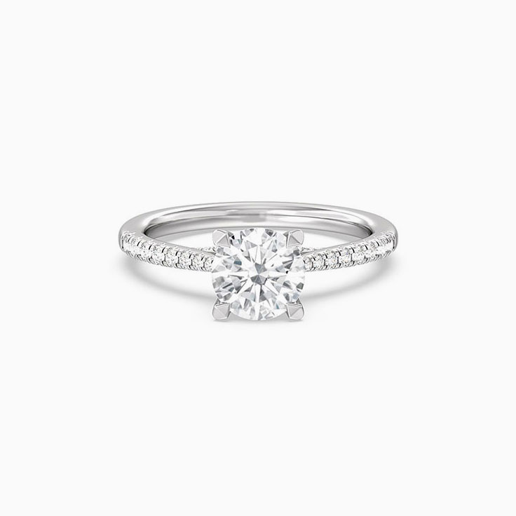 Lab Round Diamond On Pave Band Engagement Ring