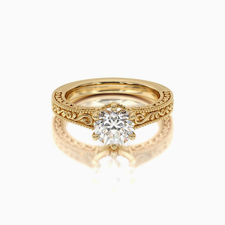 Engraved Lab Grown Round Diamond Engagement Ring