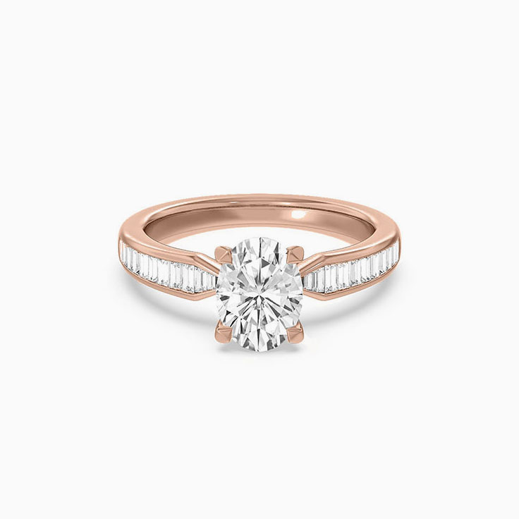 Oval Lab Grown Diamond Engagement Ring With Baguette Stones