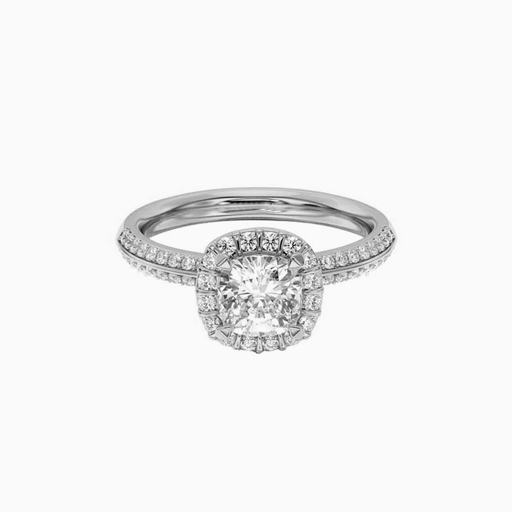 Cushion Lab Grown Diamond Double Pave Engagement Ring