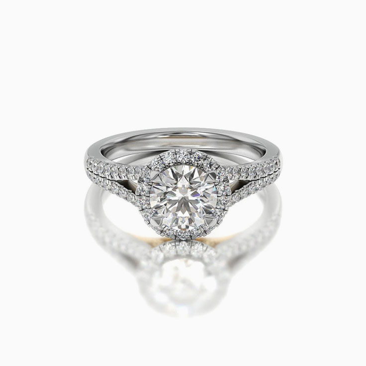 Round Halo Lab Diamond Split Shank Engagement Ring