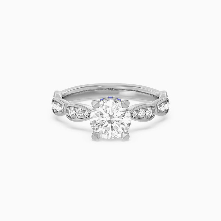 Hidden Blue Sapphire And Round Lab Diamond Engagement Ring