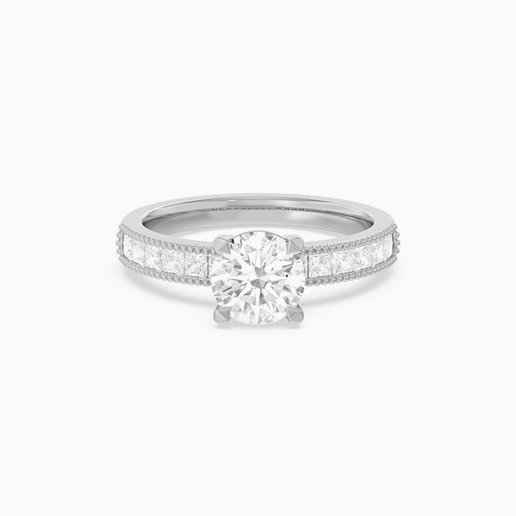 Grooved Lab Grown Round Diamond Engagement Ring