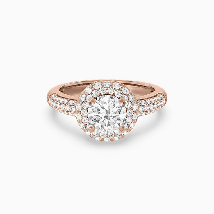Lab Grown Round Diamond Engagement Ring With Duo Halo