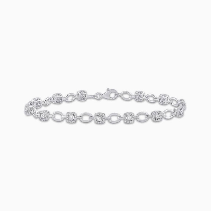 Princess cut With Round Halo Diamond Tennis Bracelet