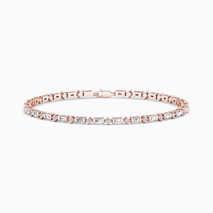 Round And Baguette Diamond Tennis Bracelet