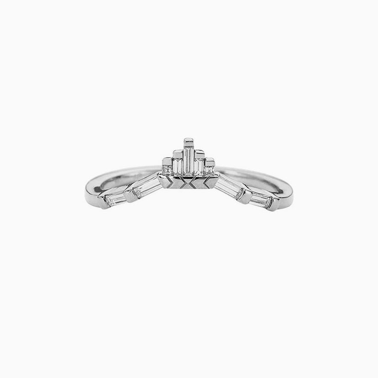 Crown wedding band with baguette