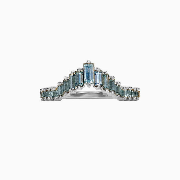 Contoured wedding band with teal sapphires