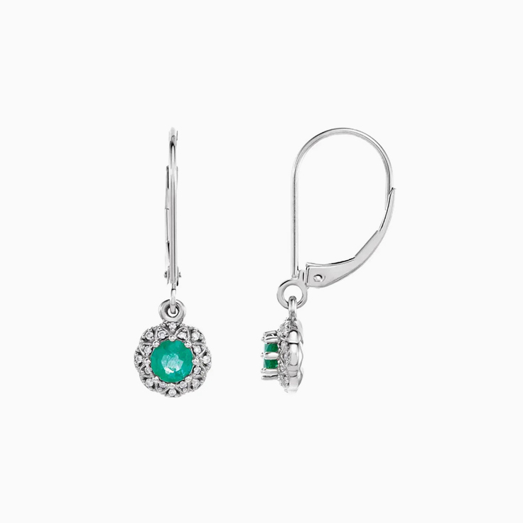Halo Diamond And Emerald Earring