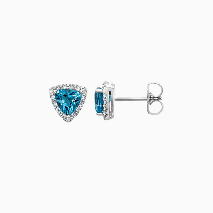 Blue Topaz And Halo Diamond Studs