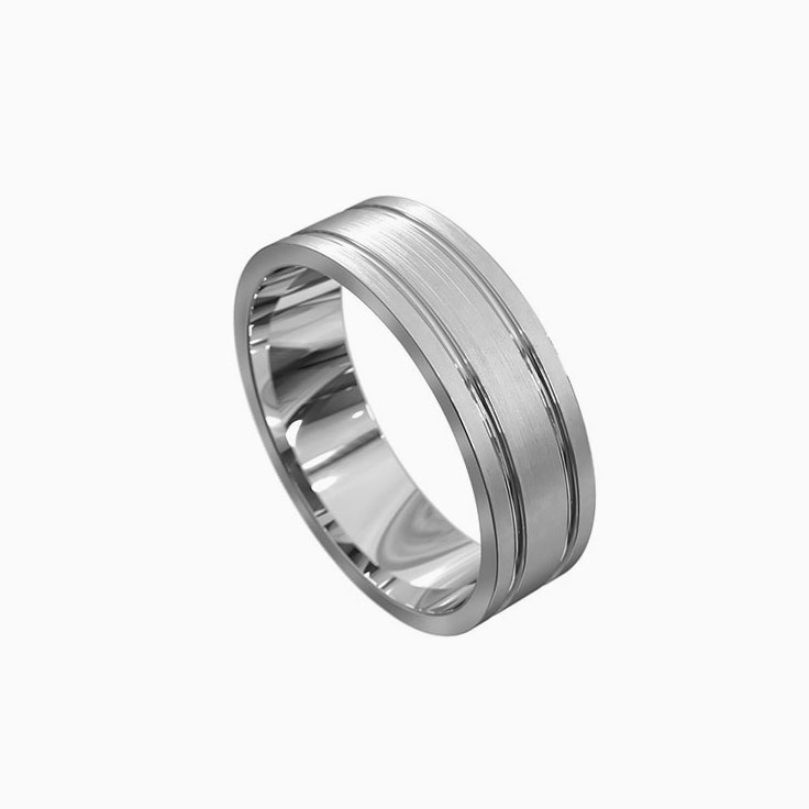 7mm Grooved Mens Wedding Ring