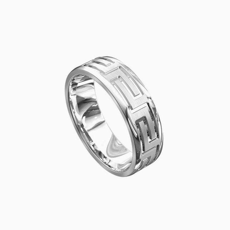 8mm Grooved Mens Wedding Ring