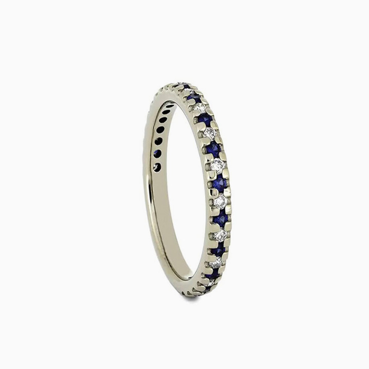 Diamond and Blue Sapphire Wedding Band