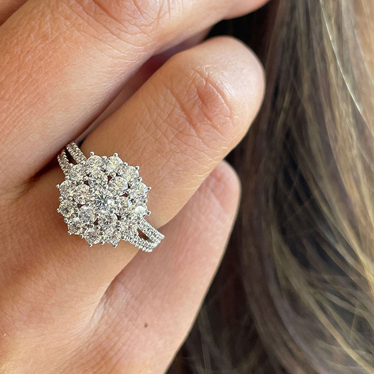 Flower cluster diamond engagement ring