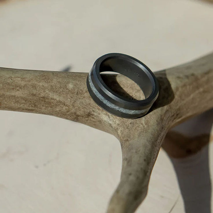 Crushed black diamond mens band