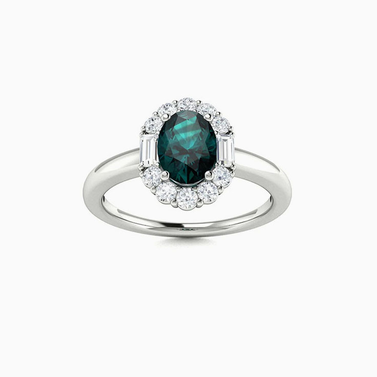 Oval Alexandrite with a diamond halo