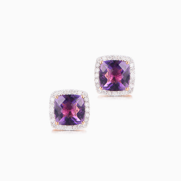Amethyst and Diamond Studs