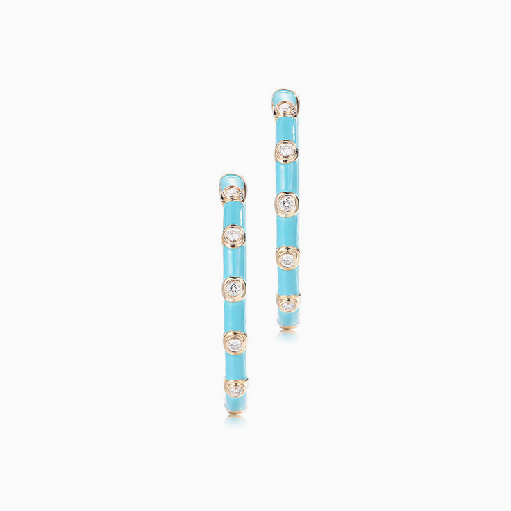 Blue Enamel Diamond Hoops