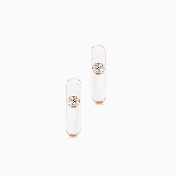 White enamel diamond hoops
